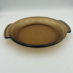 ANCHOR HOCKING USA 1460 Pie Plate Dish Pan 9''‎  Round Glass Amber Ribbed